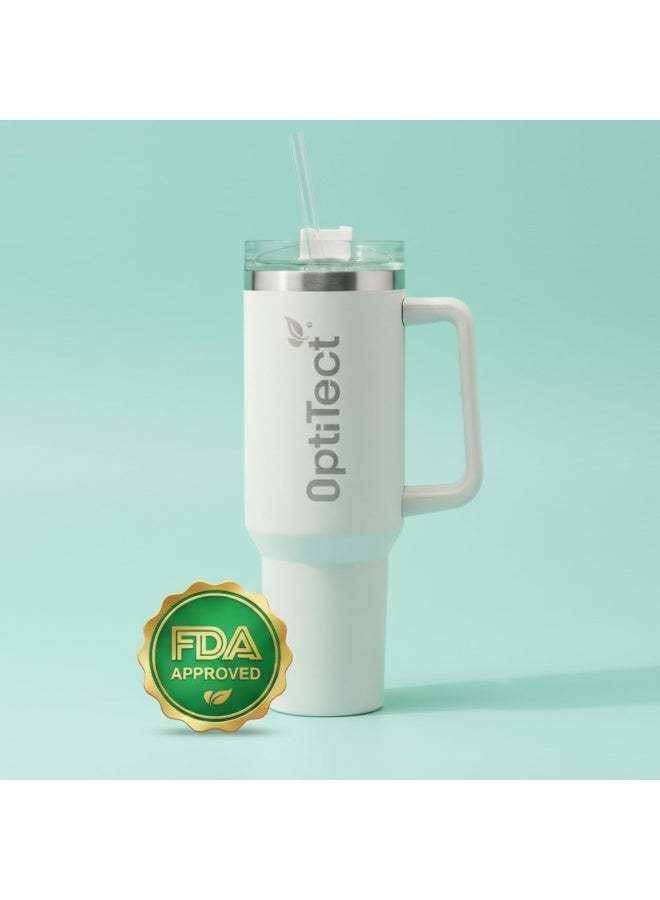 أوبتيتيكت كوب معزول من الفولاذ المقاوم للصدأ بمقبض وماصة، خالٍ من مادة BPA والرصاص، كوب سفر قابل لإعادة الاستخدام (لون عاجي) - Image 5
